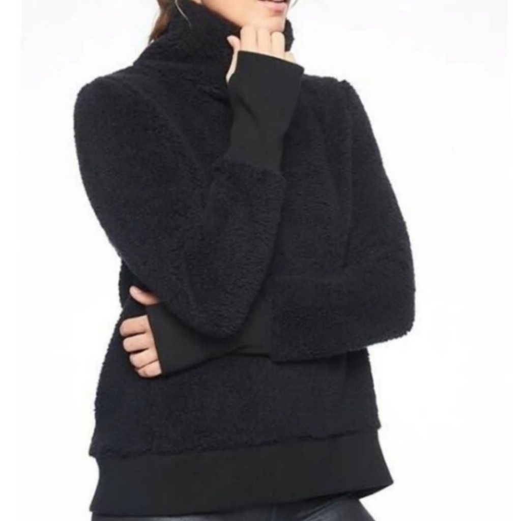 Athleta Black Nirvana Sherpa Funnel Neck Sweater Size Xxs